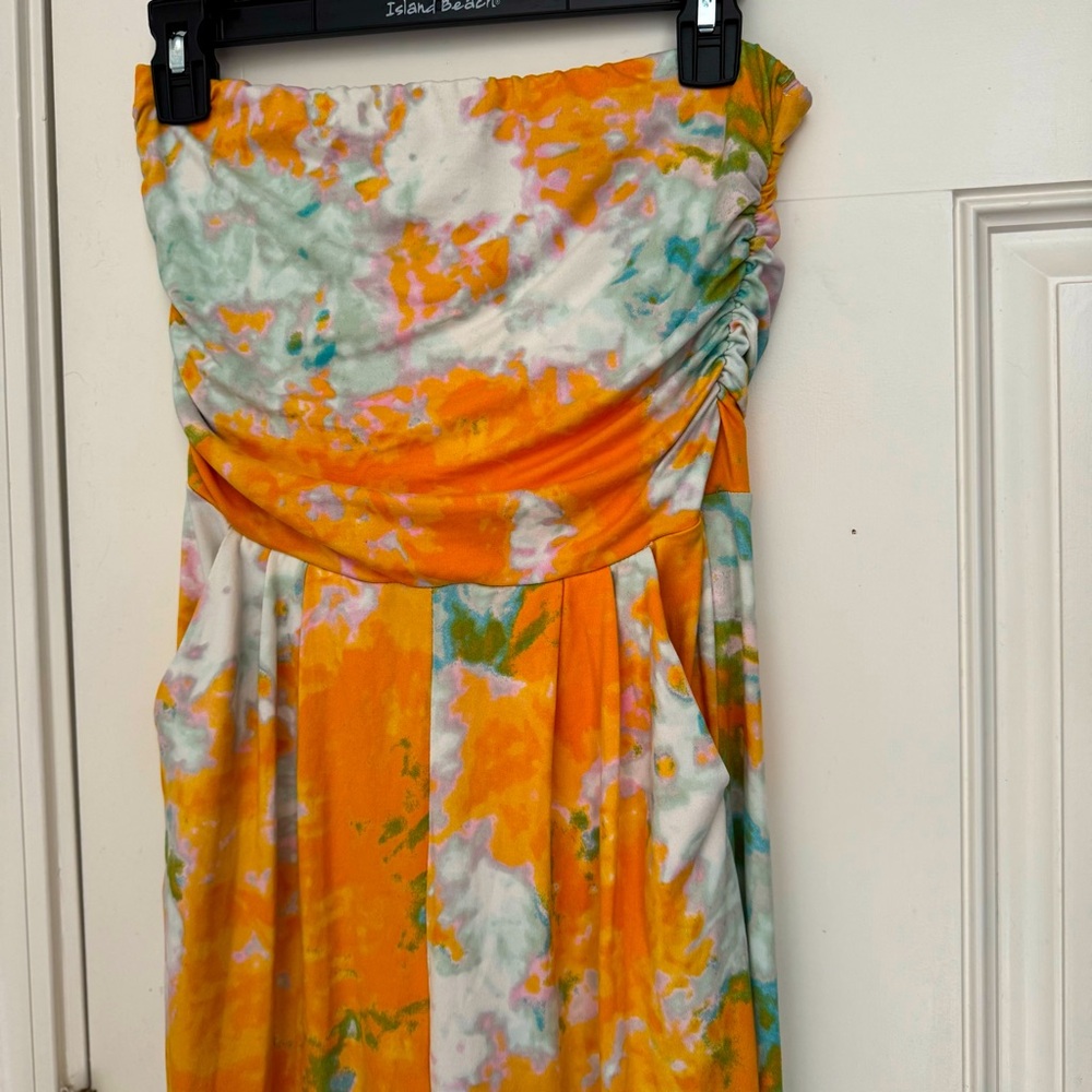 Orange and Green Strapless Romper with pockets size medium